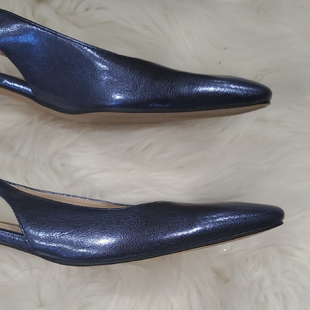 Zara Women's Shiny Blue Slingback Heels - Picture 7 of 12